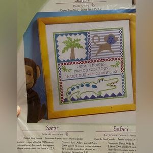 Vintage Bucilla Safari Birth Record Counted Cross Stitch Kit #43910 New Sealed